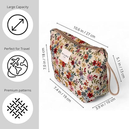 Large Travel Toiletry Bag for Women – Boho Makeup Bag Made in Spain – Floral Toiletries Organizer – Cruise, Beach & Road Trip Essentials – Gifts for Women (Multicolor Floral - BLUM, X-Large)