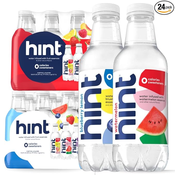 Hint Bottled Water, Red & White Variety Pack Bundle - Purified Flavored Water with Zero Calories, Sugar Free, Natural Flavors - 16 Fl Oz (Pack of 24)
