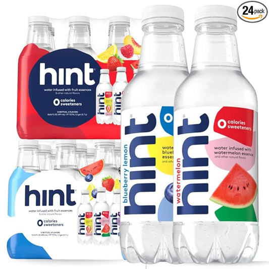 Hint Bottled Water, Red & White Variety Pack Bundle - Purified Flavored Water with Zero Calories, Sugar Free, Natural Flavors - 16 Fl Oz (Pack of 24)