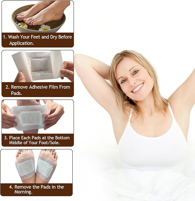 2 in 1 Foot Pads, 124 Pads Bamboo Vinegar Coconut Shell Powder Foot Pads with ''Stay in Place'' Bigger Adhesive Sheet