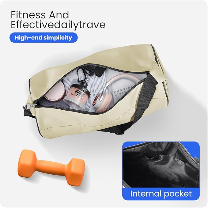 C&F BOGMOST Small Gym Bag for Women & Men,Small Lightweight Duffel Bag Carry On Bags Mini Duffel Travel Bag Waterproof Sports Bags for Workout/Sport/Travel, Beige