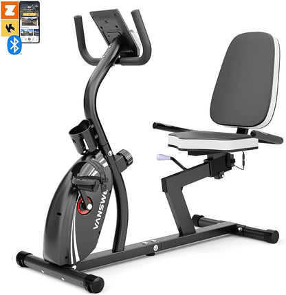 VANSWE Recumbent Exercise Bike for Adults Seniors - Recumbent Bikes for Home with Magnetic Resistance, Bluetooth and App Connectivity, Pulse Sensor