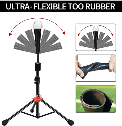 FDLS Baseball Batting tee for Adults and Youth Teens, Portable Tripod Stand Base Tee Easy Adjustable Height 27 to 46 inches for Hitting Training Practice, with Carrying Bag