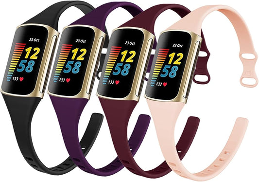 surundo Compatible with Fitbit Charge 6 Bands/Fitbit Charge 5 Bands - Slim Thin Narrow Soft Silicone Sport Strap Replacement Wristbands for Fitbit Charge 5/Charge 6 Advanced Fitness/Health Tracker