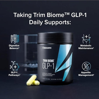 InnoSupps Trim Biome™ GLP-1 | Gut Health + Metabolic Support* | Prebiotic + Probiotic + Postbiotic | Akkermansia + Berberine | 60 Capsules. 30 Servings