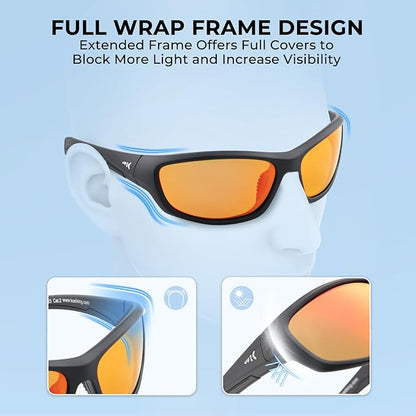 KastKing Hiwassee Polarized Sport Sunglasses for Men and Women, Wrap Sunglasses for Fishing Cycling and Running,UV Protection