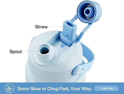 32 oz Insulated Water Bottle with 2-in-1 Straw and Spout Lid, Keep Cold 24H, Leak-Proof, BPA-Free, Double Wall Stainless Steel Water Bottle for Sports, Gym, Travel, and School (Sea Breeze)