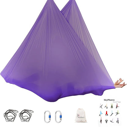 5.5 Yards Aerial Silks Yoga Swing Set - Aerial Yoga Hammock Kit Anti-Gravity Flying for Fitness, Low/Non Stretch Nylon Tricot Fabric Hardware Included for Dance