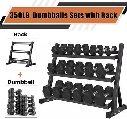 Ritafer 350-550 lbs Hex Weight Dumbbell Set with Rack 5-50 lbs Hand Weights for Strength Training for Home Gyms Rubber Iron Coated Dumbbells Exercise & Fitness Equipment to Training Strength Muscle