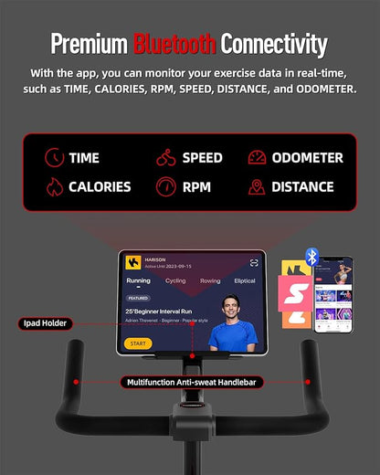 HARISON Semi-Commercial Exercise Bike 400 lbs Capacity, Magnetic Stationary Bikes for Home Gym with Bluetooth & Tablet Holder & Comfortable Seat Cushion