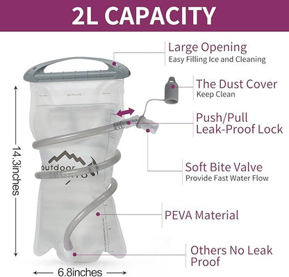 Hydration Pack Backpack, Lightweight Water Backpack with 2L Leakproof Hydration Bladder Daypack for Men Women,Running Hydration Vest for Outdoor Trail