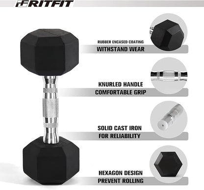 RITFIT 300/350/450/650/180/200/210 LB Rubber Hex Dumbbells Set with Optional Dumbbell Rack, Multi Weight Set to Choose, Ideal for Home Gym and Fitness