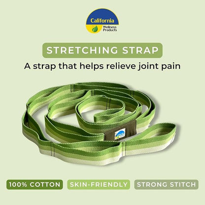 California Yoga Strap | Yoga Belt with Loops | 12 Multi Loop & Non-Elastic | Stretching Strap | Gym Workout & Exercise Bands | Physical Therapy | Improves Sitting Posture for Women & Men