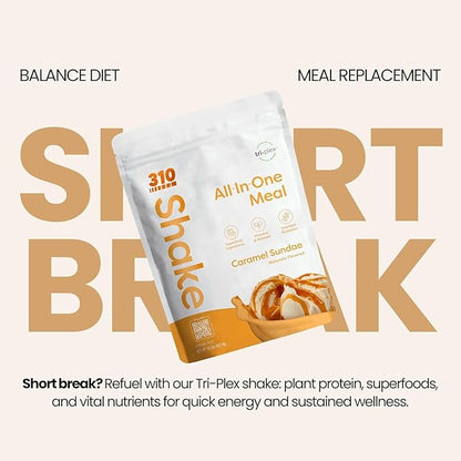 310 Nutrition Organic All-In-One Meal Replacement Shake Powder - Plant-Based Protein Smoothie Blend w/Fiber, Probiotics & Adaptogens - Low Carb, Vegan, Keto & Paleo - Caramel - 14 Servings