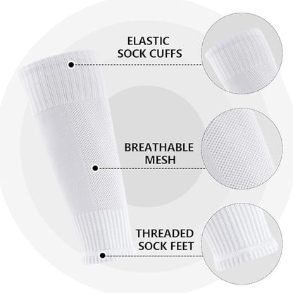 3 Pairs Mens Grip Soccer Socks, 3 Pairs Shin Sleeves with 1 Pack Shin Guards and 4 Shin Straps, Soccer Football Game Set 11 Pcs