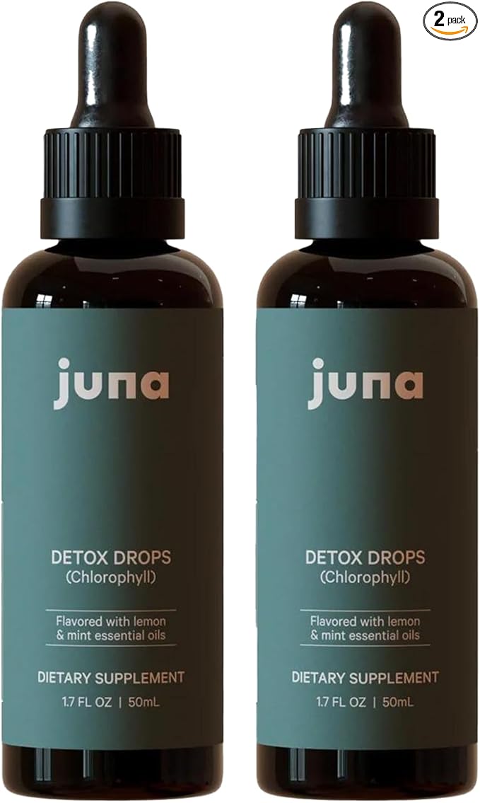 Juna Chlorophyll Liquid Drops (2-Pack) - 3X Potency Concentration - Detox, Debloat, Cleanse, Internal Deodorant, Energy & Cellular Support Supplement - Fresh Minty Lemon Taste