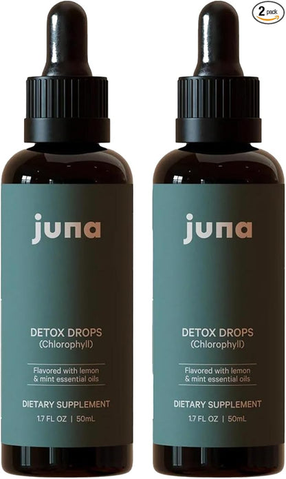 Juna Chlorophyll Liquid Drops (2-Pack) - 3X Potency Concentration - Detox, Debloat, Cleanse, Internal Deodorant, Energy & Cellular Support Supplement - Fresh Minty Lemon Taste