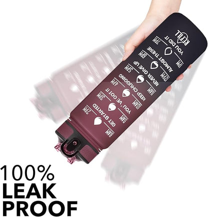 Hyeta 32 oz Water Bottles with Times to Drink and Straw, Motivational Water Bottle with Time Marker, Leakproof, Drinking Sports Water Bottle for Fitness, Gym and Outdoor