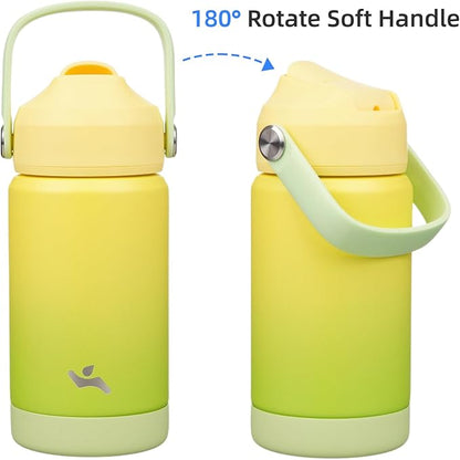 Insulated Water Bottle with Straw Lid,12 oz Stainless Steel Vacuum Metal Bottle with Silicone Handle,Lime