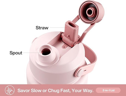 32 oz Insulated Water Bottle with 2-in-1 Straw and Spout Lid, Keep Cold 24H, Leak-Proof, BPA-Free, Double Wall Stainless Steel Water Bottle for Sports, Gym, Travel, and School (Cotton Candy)