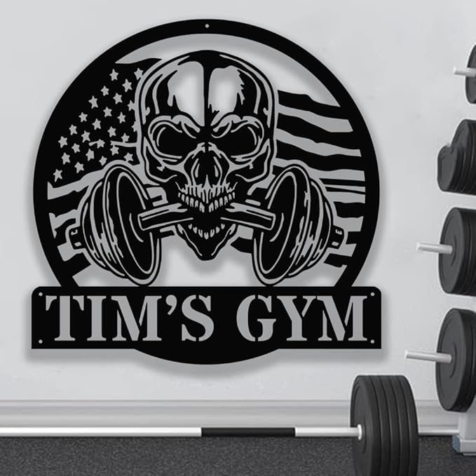 Gym Metal Sign Personalized Custom Name Fitness Decor for Home Workout Room, Powerlifting Garage Center Motivational Wall Art, Gift for Women, Men, Dad, Papa, Grandpa, Mother, Sister, Girls