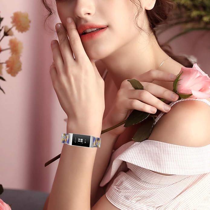 Resin Band Compatible with Fitbit Charge 4,Charge 3/3 SE,Women Men Resin Accessory Rose Gold Buckle Band Wristband Strap Blacelet
