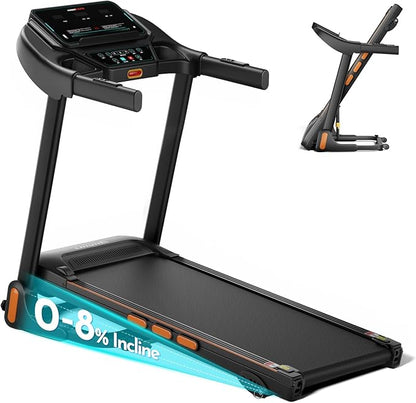 Treadmill for Home, 3.0HP Folding Treadmill with Incline, 300 lbs Capacity, Bluetooth & Heart Rate Sensor, Space-Saving Design