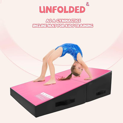 Kangaroo Hoppers Incline Gymnastics Mat, 48”x24”x14” / 56"x28"x15" / 34”x24”x13” Folding Wedge for Kids Tumbling, Skill Training, Multiple Colors Cheese Mat for Gymnastics, Home Gym Exercise