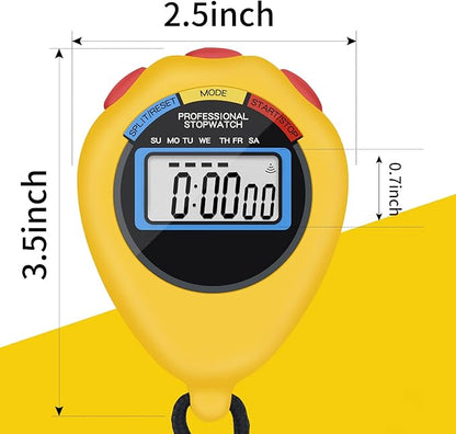 12 Pack Multi-Function Electronic Digital Sport Stopwatch Timer, Large Display with Date Time and Alarm Function,Suitable for Sports Coaches Fitness Coaches and Referees (Yellow)