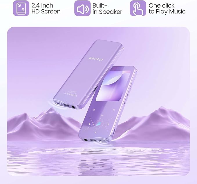 32GB MP3 Player with Bluetooth 5.3, AGPTEK A09X 2.4" Screen Portable Music Player with Speaker Lossless Sound with FM Radio, Voice Recorder, Supports up to 128GB, Purple