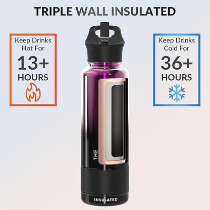 Coldest Insulated Water Bottle with Straw Lid - Stainless Steel Metal Insulated Bottle for Men & Women (Violet Nova, 40 oz)