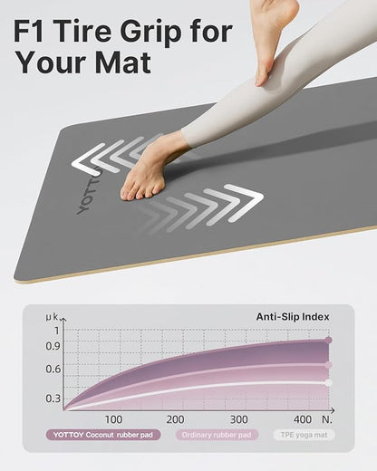 YOTTOY Yoga Mat,Non-Slip Hot Yoga Mat with Anti-Tear Design and Friendly Natural Rubber Mat with Strap and Bag
