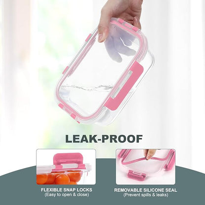 10 Pack Glass Food Storage Containers, Meal Prep Containers with Lids, Airtight Glass Lunch Boxes, Freezer, Oven, and Microwave Safe, Pink
