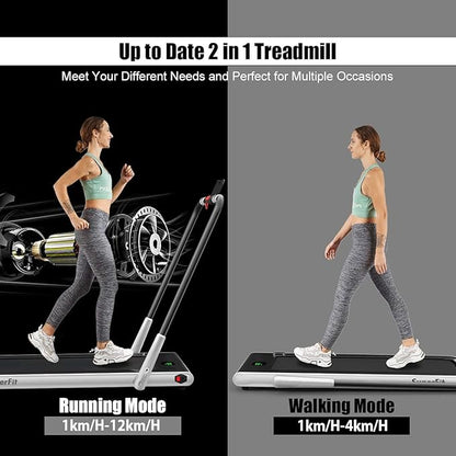Goplus 2 in 1 Folding Treadmill, 2.25HP Under Desk Electric Superfit Treadmill, Installation-Free with APP Control, Remote Control, Bluetooth Speaker, LED Display, Walking for Home