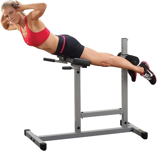 Body-Solid Back Hyperextension Machine for Lower Back Extension, Ab Crunch, Glutes and Hamstrings Exercise, Roman Chair for Abdominal and Core Training, Home Gym Equipment, Silver/Black