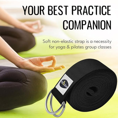 TECEUM Yoga Strap & Mat Strap – 2 IN 1 – Cotton – 6 ft 8 ft 10 ft (30+ colors) – Adjustable Non-Slip Belt for Yoga, Pilates, Stretching, Physical Therapy, Fitness & Home Workout – For Carrying Mats