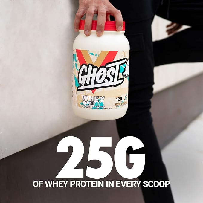 GHOST Whey Protein Powder, Coffee Ice Cream - 2LB, 25G of Protein - Whey Protein Blend - ­Post Workout Fitness & Nutrition Shakes, Smoothies, Baking & Cooking - Soy & Gluten-Free