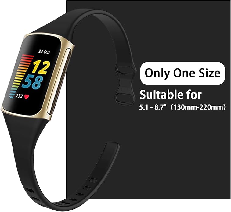 surundo Compatible with Fitbit Charge 6 Bands/Fitbit Charge 5 Bands - Slim Thin Narrow Soft Silicone Sport Strap Replacement Wristbands for Fitbit Charge 5/Charge 6 Advanced Fitness/Health Tracker