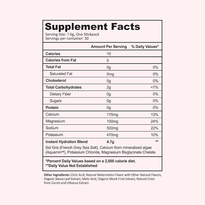 Instant Hydration Electrolytes Powder Packets - Watermelon Electrolyte Drink Mix - Zero Sugar - Keto, Vegan, Gluten-Free, Non-GMO - Boost Recovery, Brain Health, Muscle & Tissue Support- 30 Sticks