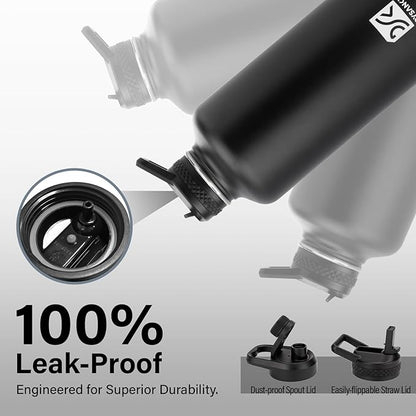 Insulated Water Bottle | Thickened Stainless Steel for Gym and Hiking with Straw, Carrier Bag, Handle Strap | BPA-Free 87 oz