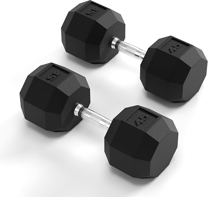 Rubber Coated Hex Dumbbell Weight Set, Multiple Sizes Exercise & Fitness Dumbbells,100LB Set,110LB Set,200LB,350LB,450LB,550LB, 35-50Lbs Pairs for Muscle Toning, Strength Building & Full Body Workout