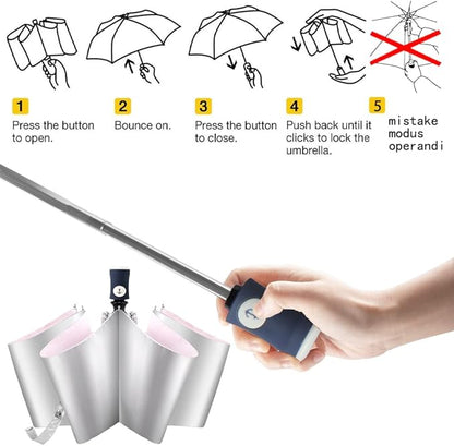 FDJASGY Silver Coating Layer Fabric Blocking UV 99.9% Sun Umbrella Compact Folding Travel Umbrella Automatic Windproof Umbrellas For Men and Women (Pink)