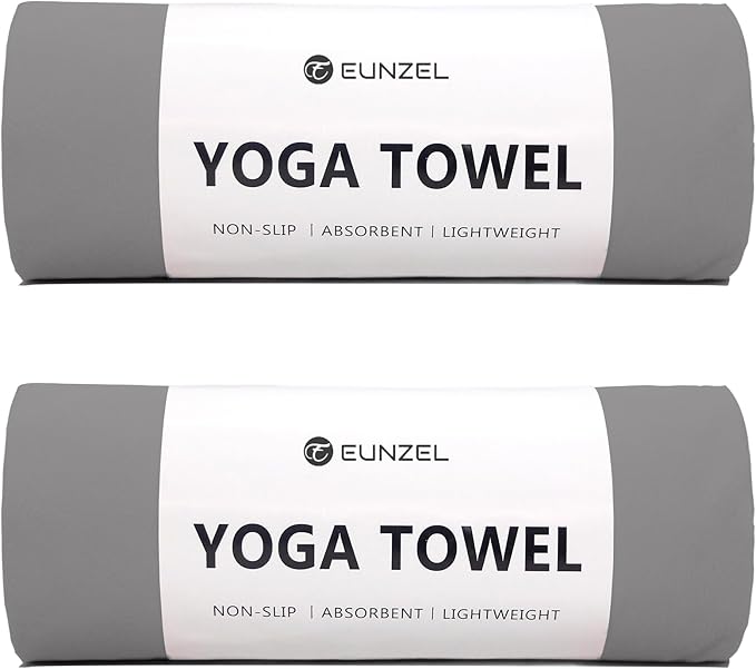 Eunzel 2 Pack Hot Yoga Towel Non Slip Yoga Mat Towel Non-Slip Sweat Absorbent Microfiber Towel for Hot Yoga, Pilates and Workout 72" x 26.5",Dark Grey