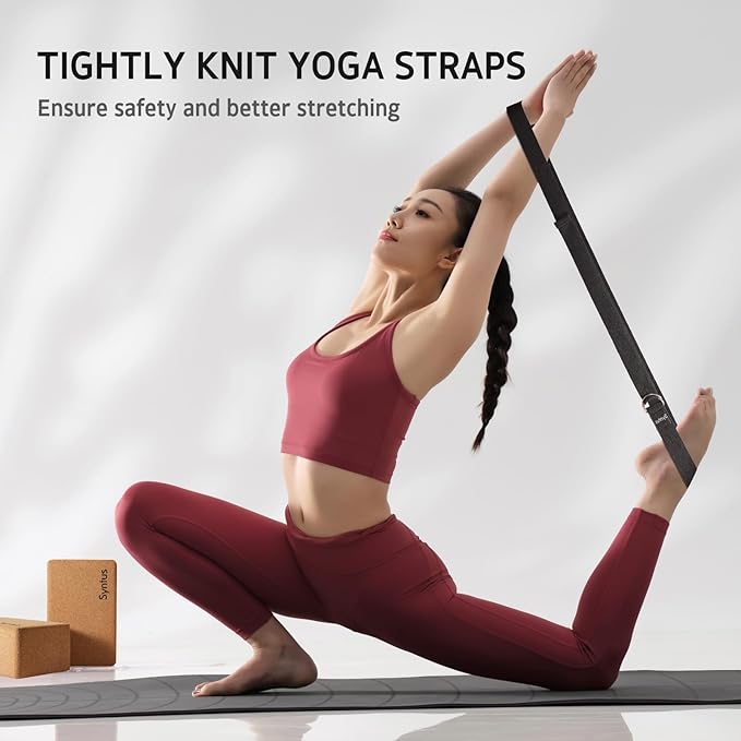 Syntus Yoga Block and Yoga Strap Set, 2 Soft Non-Slip Yoga Blocks 9×6×4 inches, 8FT Metal D-Ring Strap for Yoga, General Fitness, Pilates, Stretching and Toning