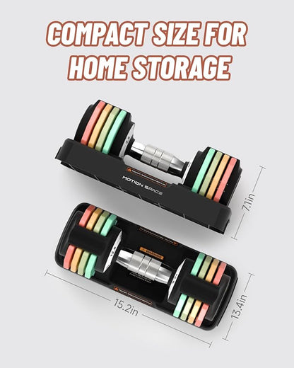 Adjustable Dumbbells Set 12.5LB/22.5LB Pair, 1-Sec Fast Adjustable 5 Weights by Turning Handle, Premium Comfort Non-slip Metal Dumbbells with Tray, Compact Size for Full Body Home Workout