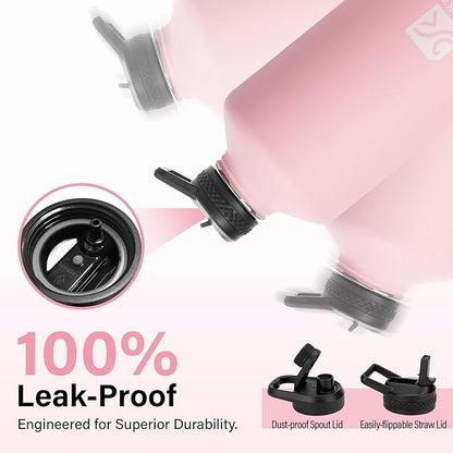 1 Gallon Water Bottle Insulated | Thickened Stainless Steel Vacuum Metal Water Jug | Portable Sports Large for Gym and Hiking with Straw, Carrier Bag, Handle Strap | BPA-Free 128 oz