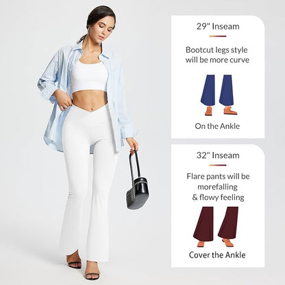 baleaf Women's V Crossover Flare Leggings with Pockets Yoga Pants High Waist Casual Workout Gym Bell Bottom Leggings