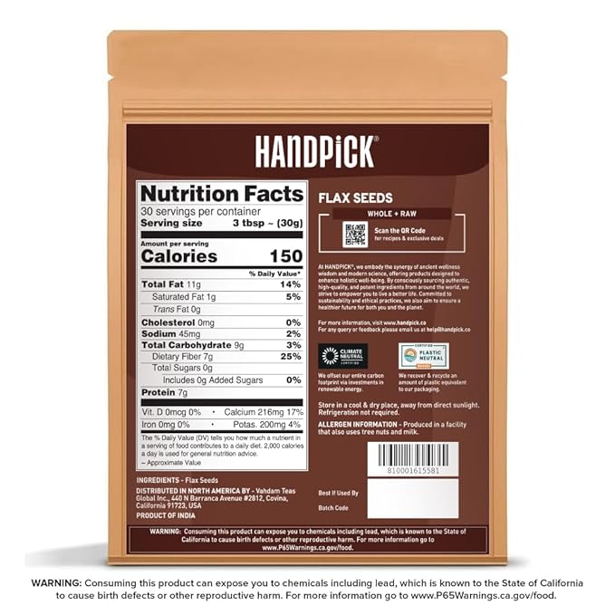 HANDPICK Flax Seed (2 lb) | Gluten Free Brown Seeds | Raw Seeds Sourced from India | Grinds easily, Gels perfectly | Resealable Zip Lock Pouch