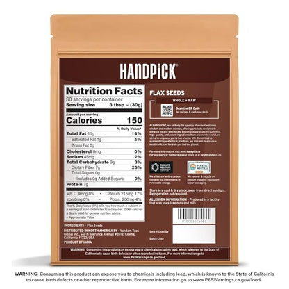 HANDPICK Flax Seed (2 lb) | Gluten Free Brown Seeds | Raw Seeds Sourced from India | Grinds easily, Gels perfectly | Resealable Zip Lock Pouch