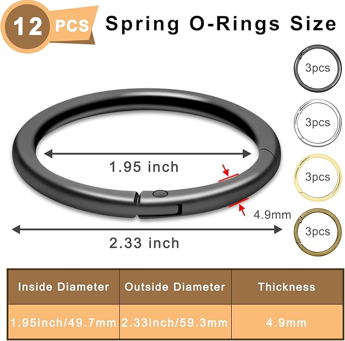 12Pack 2" Large Round Carabiner Clips, Metal Spring O Rings for Organizer Key Rings, Paracord Keychain Lanyard, Pet Chains, Purse Hardware, Key Snap Hooks DIY Accessory (Assorted)